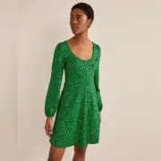 NWT Boden Button Front Jersey Mini Dress in Green Bee Tulip Sprig Size 8 Reg