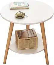 2-Layer Round Coffee Table/Bedside Table, Double Layer Sofa Side Table End Table, Simple Design Round Wood Look Accent Furniture with Wood Frame for Living Room Bedroom