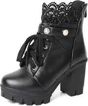 [MEOTINA] Women Platform Boots Black Chunky Heel Ankle Booties Lace Buckle Combat Boots with Zipper High Heel Goth Shoes