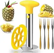 Easy Kitchen Tool Stainless Steel Pineapple Peeler Corer Slicer Cutter - Includes 4 Premium Fruit Forks