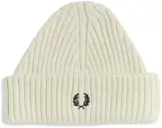 [Fred Perry] Short Ribbed Beanie Hat One Size in Ecru Cream, Cream, M