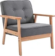 HOMCOM Mid-Century Accent Chair Modern Fabric Upholstered Tufted Back Lounge Sofa Seat - Grey