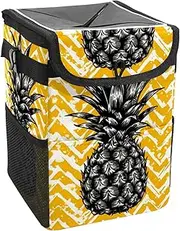 Car Trash Can with Lid and Storage Pockets Leak-Proof Organizer,Waterproof Garbage Can,Fruit Yellow Striped Pineapple