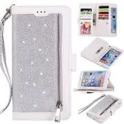Zipper Pocket PU Leather Flip Wallet Case with 9 Card Slots for iPhone-Silver