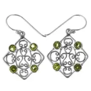 925 Sterling Silver Peridot Bali Artisan Sterling Earrings, 13/16"