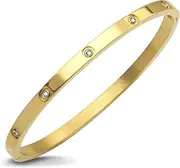 [555Jewelry] Womens Sparkling Cubic Zirconia Secure Hinge Lock Bangle Stainless Steel Bracelet