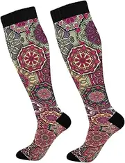 [RPLIFE] Watercolor Cow Sunflower Compression Socks Women Men Knee High Stockings for Sports, Running, Travel 1 Pair