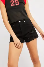 Black Relaxed Short High Rise Ripped - Size 16XL, Women's Relaxed Short