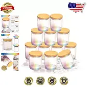 DIY Candle Making Set: 12 Iridescent Glass Jars with Lids & Warning Labels