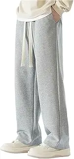 Men's Fleece Pants Open Bottom Straight Wide Leg Baggy Sweatpants Drawstring Elastic Waist Workout Athletic Pants