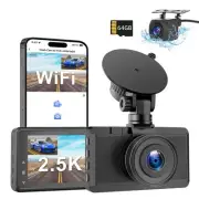 Dash Cam Front and Rear Camera, 3Inch Screen WiFi Dash cam, 2.5K+1080P Dash C...