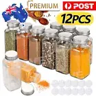 12x Clear Square Glass Jars Lid Spice Herb Seasoning Condiment Storage Container