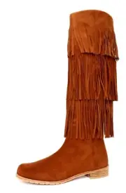 Stuart Weitzman Swinglow Amaretto Brown Suede Fringe Boots N4729 Size 8 M