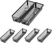 ihomecooker Mesh Tray Silverware Drawer 3pack9*3-Black-Metal, Silver