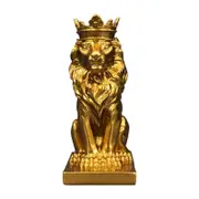 Decorative Lion with Crowned Sculpture Resin Table top Ornament 14.5cm for Living Room Office or Study Decoration Gold