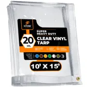 10' x 15' Clear Vinyl Tarp - Super Heavy Duty 20 Mil Transparent