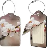 [FJWSLCH] Cherry Blossom Luggage Tag for Suitcases, 2 PCS Suitcase Tags, Identifiers Travel Bag Tags for Luggage Travel Tags, Baggage Tags, Leather Name ID Labels and Metal Loop for Women Men