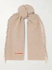 [Acne Studios] Acne Studios - Appliquéd Fringed Wool Scarf - Beige - One size One size Neutrals