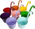 8 Pack Hanging Flower Pots Planter Buckets for Railing Garden Patio Fence Balcon