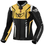 Berik Striper Ladies Motorcycle Leather Jacket, black-white-gold, Size 44 for Women Black White Gold