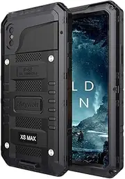 Mitywah Waterproof Case for iPhone Xs MAX, Heavy Duty Military Grade Shockproof Case Built-in Screen Protector, 360° Full Body Protective Armor Metal Phone Case for iPhone Xs MAX, Black