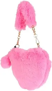 [Minkissy] Furry Handbag for Women Plush Heart Shaped Bag Stylish and Casual Design for Daily Use and More