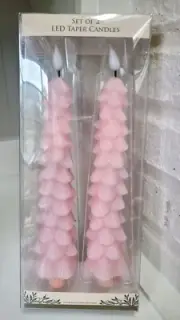 Pink Christmas Tree LED Flameless Tappered Candles with Timer Set of 2
