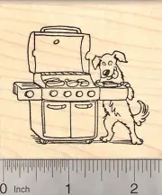 Dog with Gas Grill Rubber Stamp, Barbecue Grillout, Cookout J24809 WM