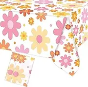 Augisteen Groovy Daisy Tablecloth Plastic Boho Flowers Table Covers Retro Hippies Flower Disposable Rectangle Tablecloths for 70s Boho Birthday Baby Shower Wedding Party 54 x 108 Inch, 2 PCS