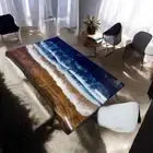 Ocean Resin Dining Table, Custom Live Edge Walnut Table, Epoxy resin River Table