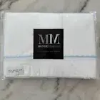 Monde Maison White Cotton King Pillow Case Petite Scallop Aqua Trim Lux Bedding