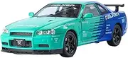 Die-cast 1:24 for Nissan GTR Skyline Sports Car Model Alloy Diecast Sound Light with Pull Back Mini Vehicles Exquisite Collection Miniature Vehicle(Green)