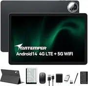 ANTEMPER 2025 Android 14 Tablet 10 inch,4G Cellular Tablets with 2 SIM 1 SD Slot,5G WiFi 128GB ROM +14GB RAM(1TBTF),3-in-1 Tablet with Keyboard-8000mAh,Octa-core,1080FHD,13MP+8MP,GPS-Gray