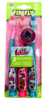 NIP Firefly LOL Surprise Set Of 3 Suction Soft Bristle Tongue Toothbrushes Cap
