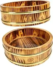 JECOMPRIS 2pcs Traditional Japanese Wooden Sushi Rice Mixing Tub Food Bucket for Outdoor Camping Kitchen Storage Versatile Sushi Oke Rice Barrel Convenient