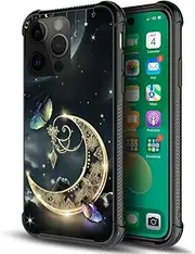 [DAIZAG] Compatible with Case for iPhone 14, Golden Retro Fantasy Starry Moon Butterfly iPhone 14 Cases for Man Woman, All-Round Protection Shockproof Anti-Scratches TPU Case Apple Cover