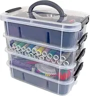 [Bins & Things] Stackable Plastic Storage Containers by | Plastic Storage Bin with 2 Trays | Bins for Arts Crafts Supplies | Jewelry Making Storage Box | Portable Storage Box (Gray)