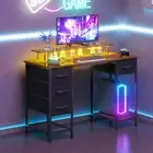 Computer Desk with 4 Drawers, Gaming Desk with LED Lights & Power Outlets, Study