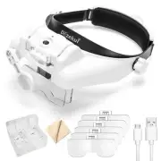 Headband Magnifying Glass with Light Rechargeable Head Magnifying Glasses 1X ...