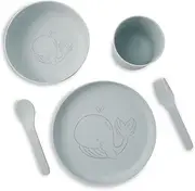 GREENBOX Children's Crockery Set 5-Piece Organic Plastic I Breakfast Set Dishwasher Safe I Plate Bowl Cup Spoon Fork I Gift Ideas for Children I Funny Children's Tableware with Animal Motif Whale