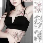 粉色牡丹玫瑰花防水臨時紋身貼黑色紋身人體藝術大臂手女女假紋身