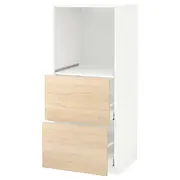 METOD high cabinet w 2 drawers for oven, white Maximera/Askersund light ash effect, 60x60x140 cm