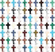 Nuenen 75 Pcs Cross Crystal Stones Bulks 1 Inch Cross Shaped Worry Stone Charm Palm Pocket Stone for crafts Necklace Bracelet Jewelry Making Witchcraft Easter Decor Gift(Elegant)