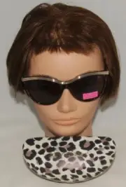 BETSEY JOHNSON ~2 pc Tortoise Br SUNGLASSES w/ Hard Clam Shell Leopard CASE *NEW