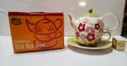 Cha Cult Mauricio Stacking Teapot and Cup Saucer Set Floral Handpainted Ceramic