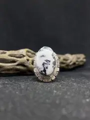 Native American Navajo white buffalo turquoise Sterling Silver Ring Size 8.5
