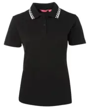 JB's wear Ladies Chef's Polo Top With Chequered Trim Collar / UPF Sun Protection