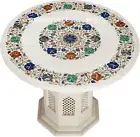30" Marble coffee Table Top Semi Precious Stones Floral Inlay With marble Stand