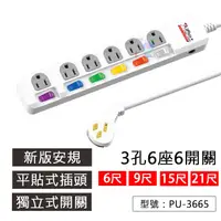 在飛比找蝦皮商城精選優惠-【iPlus+】保護傘 6座6切3P 延長線 3孔6座6開關