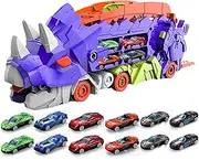 Foldable Sliding Dinosaur Truck - Dinosaur Truck Toys for Kids | Kids Dinosaur Transport Truck for 3-6 Years Old, Carrier Truck with Foldable Sliding Race Track and Die-cast